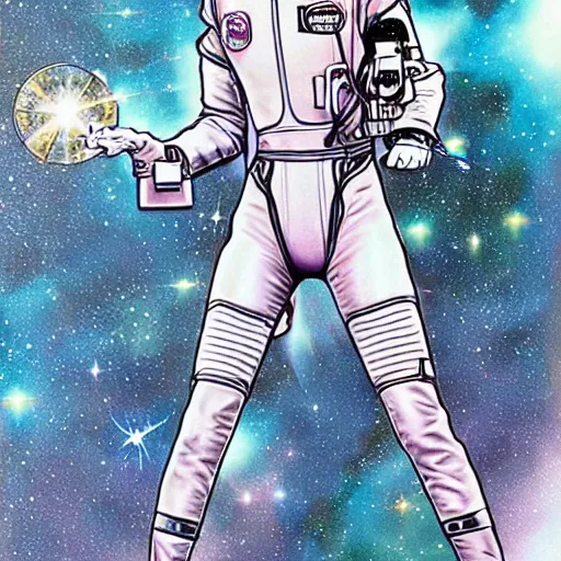 Prompt: Emma Watson in spacesuit, by Hajime Sorayama