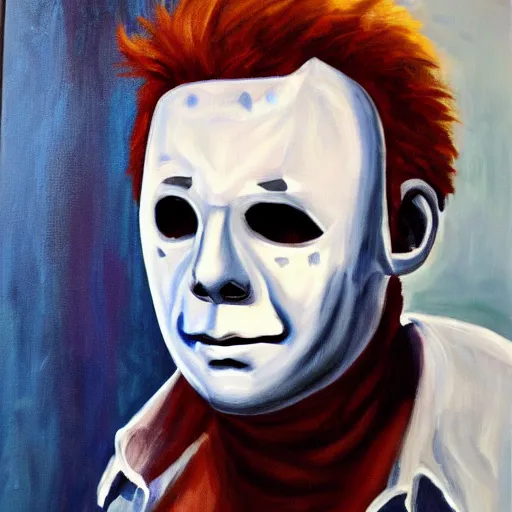 Prompt: michael myers at a birthday party, oil painting