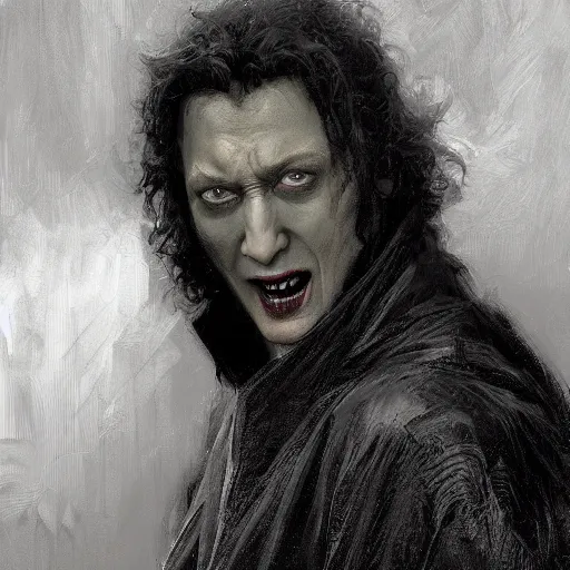 Prompt: detailed realistic cinematic wide shot of beautiful attractive rob schneider vampire man wearing black bath robe slim face symettrical face clean skin black eyes black robe smooth, sharp focus, ultra realistic, spring light, painting by gaston bussiere, craig mullins, j. c. leyendecker
