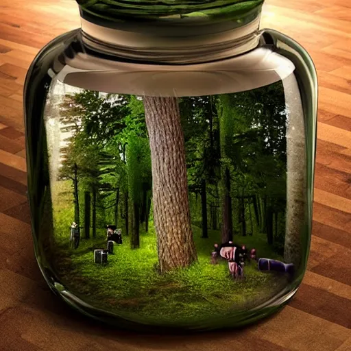 Prompt: the forest inside the jar