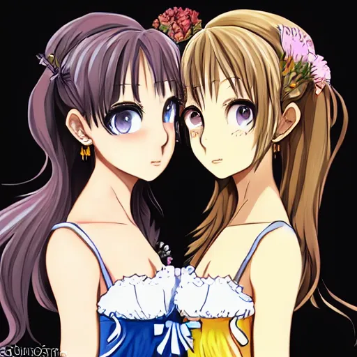 Image similar to a stare down between two beautiful maids standing face to face, detailed anime art