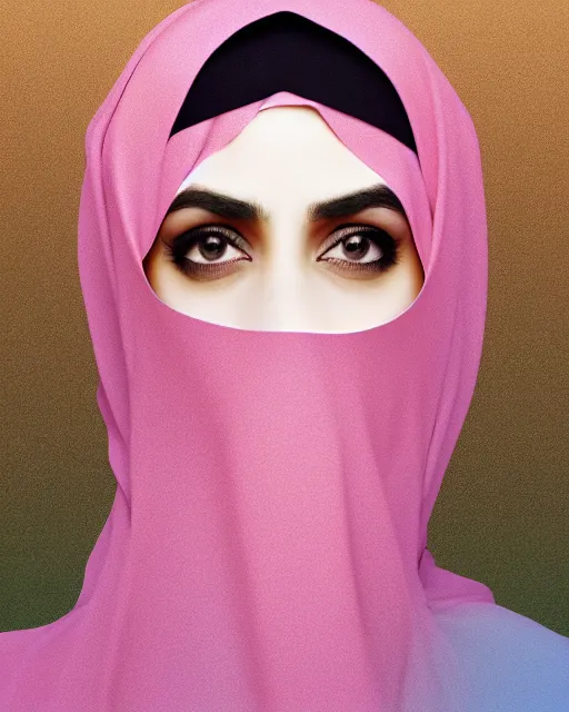 Image similar to Saudi woman wearing a niqab starring at the camera, neutral face, 4k, pastel colours, greek sculpture, by beeple, album cover, accurate