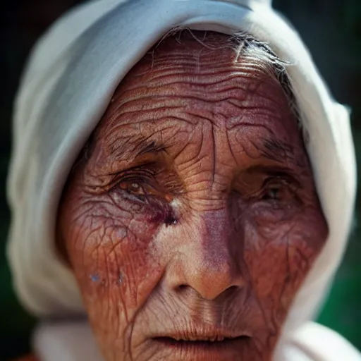 Image similar to a famous female's portrait, natural look, skin texture, some wrinkles and blemishes, extremely detailed, by steve mccurry,