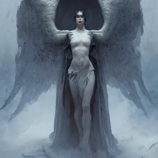 Prompt: in the drakest place in the world, a world of horror, films of all time, and a stunning white gothic angel, is the experience of all, members of your family who, and reward players for their success, concept art, artwork by greg rutkowski, trending