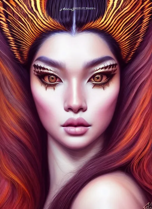 Prompt: portrait of tiger queen, intricate, sharp focus, octane render, realistic, detailed, beautiful, unreal engine, symmetrical!!, loreal, maybelline, sephora, loreal, artstation, art by artgerm, rossdraws, art by karol bak, makeup by pat mcgrath, cinematic, concept art, filmic, vsco