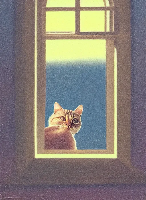 Image similar to cat inside a window watching a martian landscape