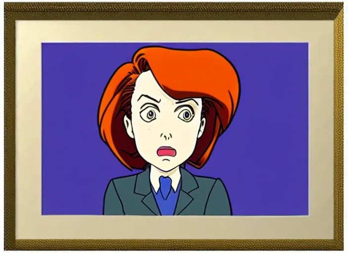 Prompt: dana scully, in the style of studio ghibli, traditional animation, sharp detail, animation cel