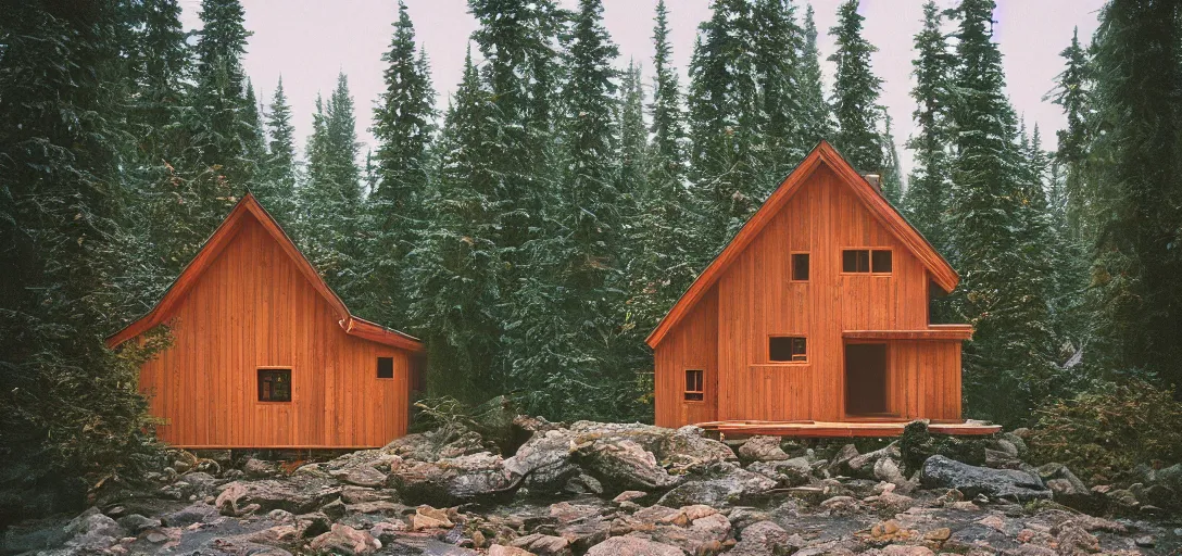 Image similar to cascadian house. photographed by wes anderson on fujinon premista 1 9 - 4 5 mm t 2. 9. portra 8 0 0.