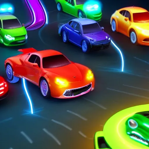 Image similar to high-speed future tech car battle, epic scene, candyland theme, fantasy, 4k