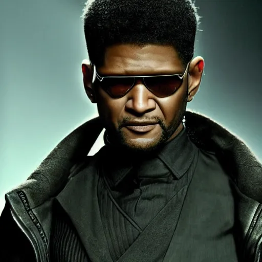 Image similar to usher as morpheus from the matrix, dramatic lighting, movie still,