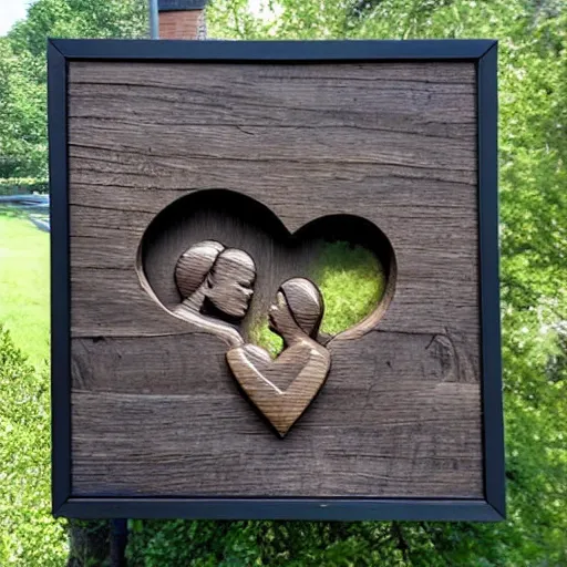 Image similar to a wood masterpiece symbolizing kissing