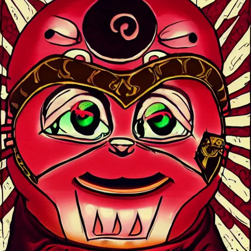 Image similar to daruma turned into a demon, satanic