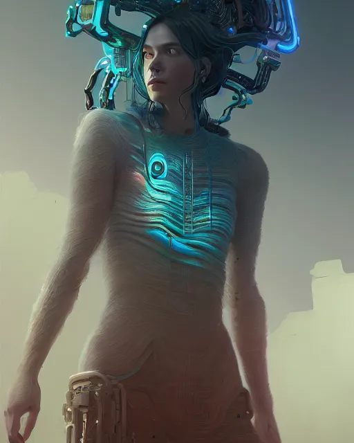 Image similar to mand with long hair finally getting samsung 2 2, sci - fi, missing panels, intricate abstract upper body intricate artwork, full body, by tooth wu, wlop, beeple, dan mumford. concept art, octane render, deviantart, greg rutkowski, cinematic, key art, hyperrealism, iridescent accents