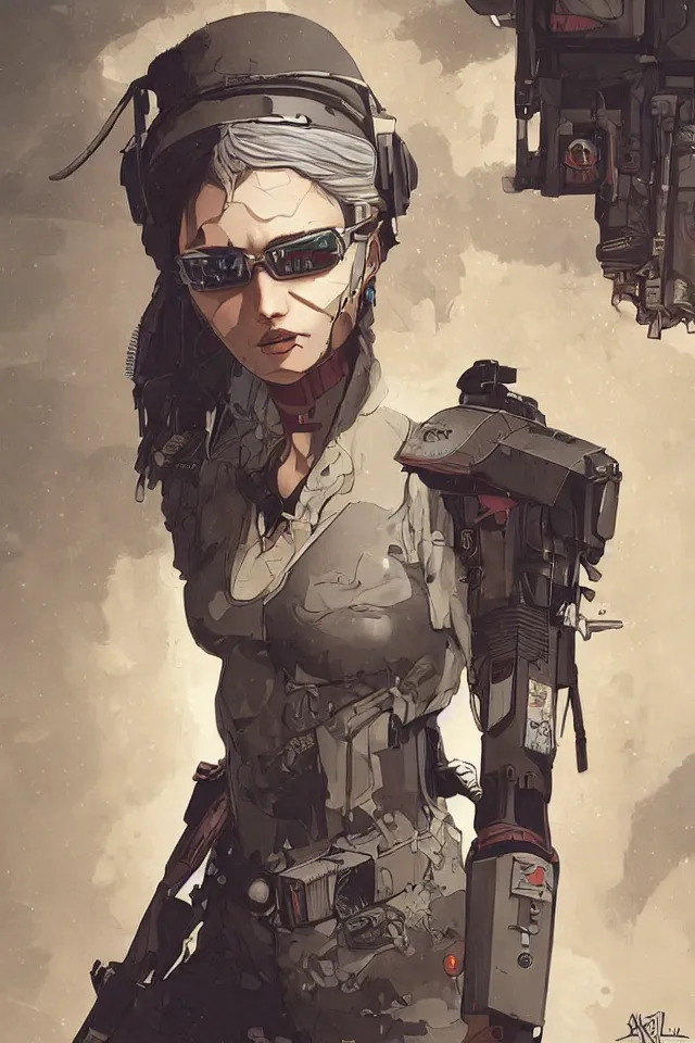 Image similar to very detailed, prophet graphic novel, ilya kuvshinov, rutkowski, simon roy, james jean, illustration of a cyberpunk military woman, colorful, deep shadows, hyperrealism, photorealistic