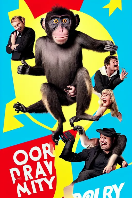 Image similar to poster for an australian netflix drongo sitcom called drongo, funny monkey, tv show drongo poster