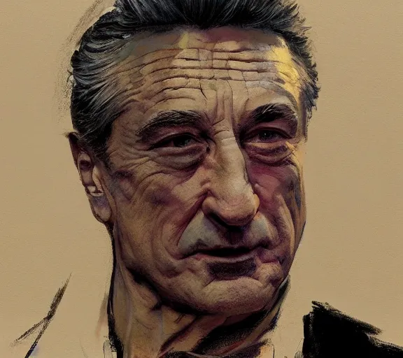 Prompt: a hyper-detailed sketch of Robert DeNiro by Craig Mullins; oil on canvas; trending on artstation