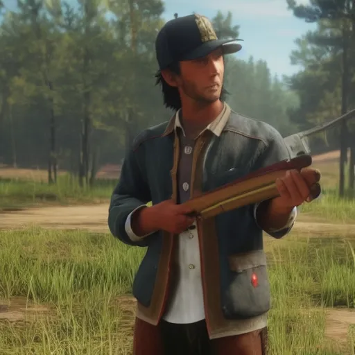 Image similar to Film still of Ash Ketchum, from Red Dead Redemption 2 (2018 video game)