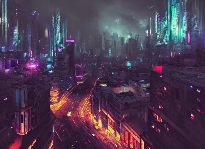 Image similar to cyberpunk scifi scene of paris at night, scifi drones in the sky, artstation, matt painting, very detailed, maximalism, ambient occlusion, volumetric light, atmospheric haze, unreal engine, hyper realism, realistic shading, cinematic composition, realistic render, octane render, detailed textures, photorealistic, wide shot