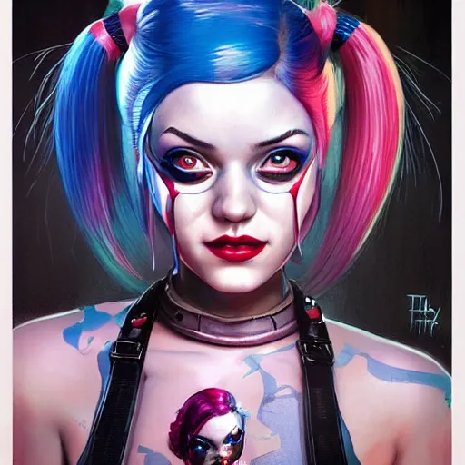 Prompt: lofi biopunk harley quinn portrait, Pixar style, by Tristan Eaton Stanley Artgerm and Tom Bagshaw.