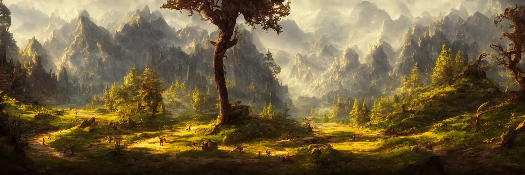 Image similar to a beautiful landscape fantasy landscape painting of a jund panorama. magic the gathering land art by asher brown durand and marc simonetti, trending on artstation hq 8k