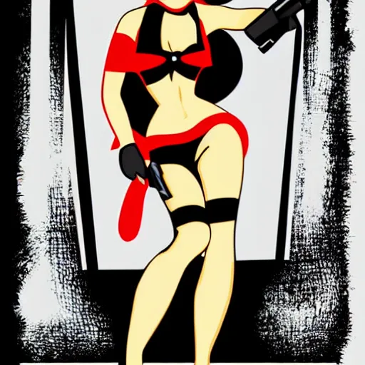 Prompt: vector art pin - up nun with gun