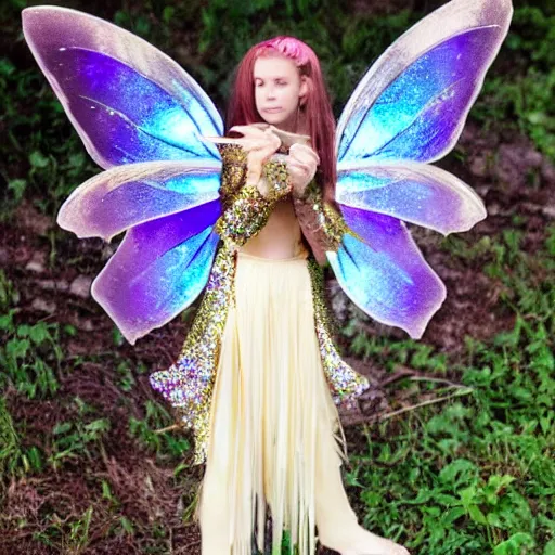 Prompt: photo of a beautiful fairy warrior with sparkly armour