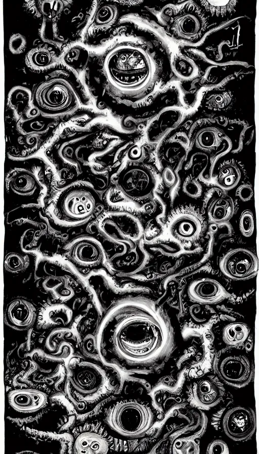 Image similar to a storm vortex made of many demonic eyes and teeth, by qian xuan