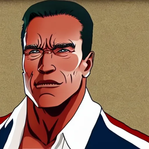 Image similar to arnold schwarzenegger in a myazaki movie, anime, animation, magnificent