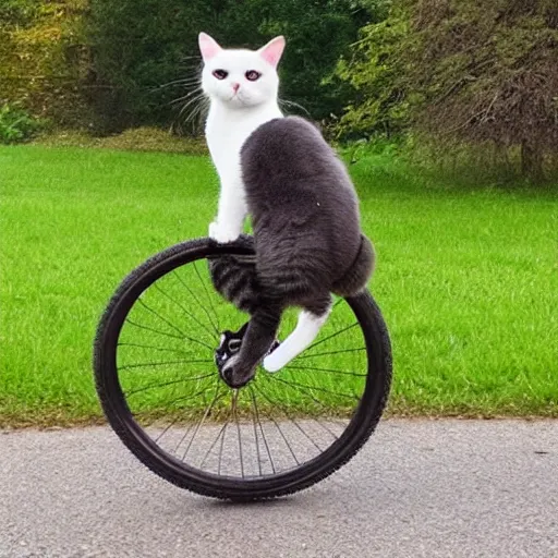 Prompt: photo of a cat riding a unicycle