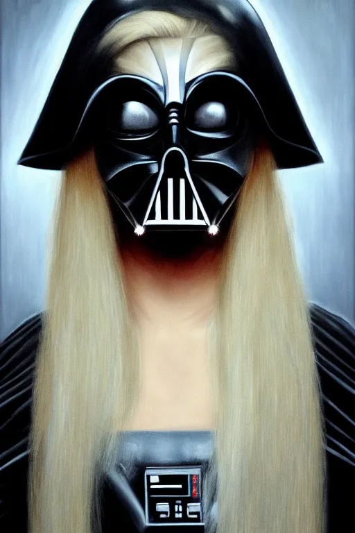 Image similar to 50% Lady Gaga, 50% Darth Vader, oil on canvas, intricate, portrait, 8k highly professionally detailed, HDR, CGsociety