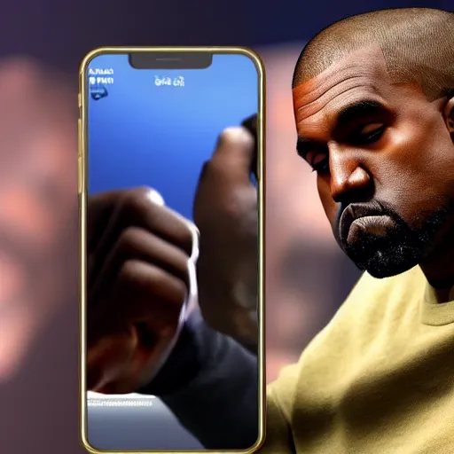 Prompt: Kanye West checking his phone 4K quality super realistic