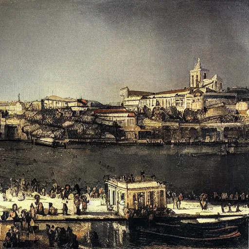 Prompt: lisbon in the winter by rembrandt