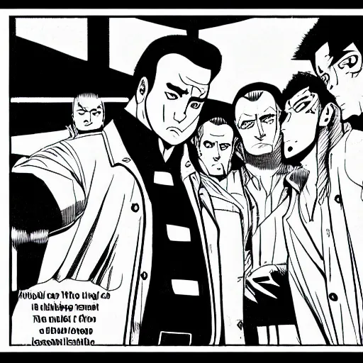 Image similar to The Sopranos created by Kishimoto pen and ink Manga panel action sequence