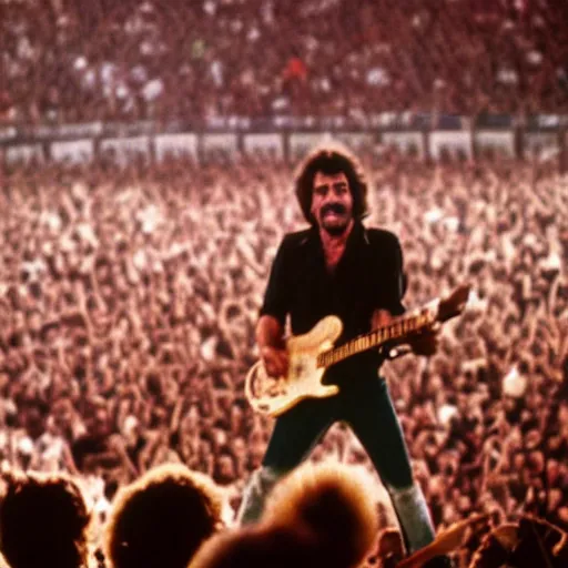 Image similar to 3 5 mm macro photograph of bruce springsteen performing on stage with the grateful dead in 1 9 7 7