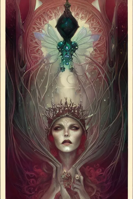 Image similar to jeweled Crown, other worldly, fairy necromancer court, bones, art nouveau, by Anato Finnstark, Tom Bagshaw, Brom