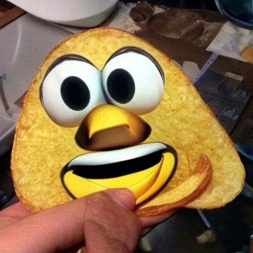 Image similar to [ a french fry chip ] shaped like stephen fry as a pixar character hybrid intercross mix