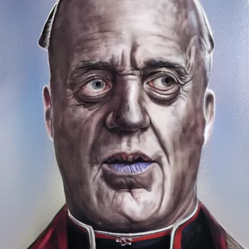 Image similar to pope thanos, portrait photo, realistic, highly detailed