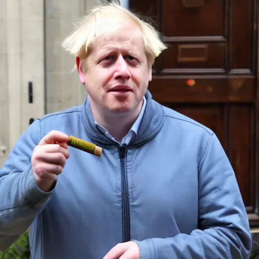 Image similar to medium shot photo of Boris Johnson smoking weed, 4k, ultra HD