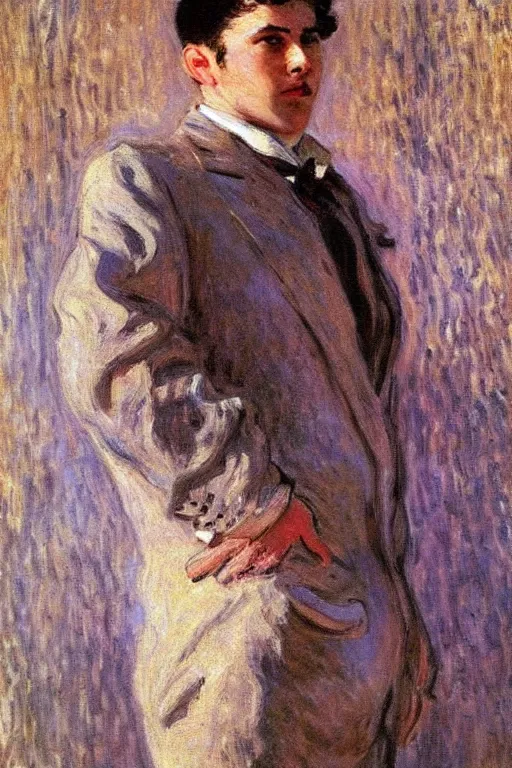 Prompt: attractive male, painting by claude monet, j. c. leyendecker