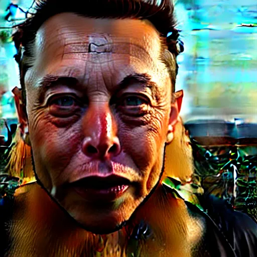 Image similar to elon musk with very long golden tusks growing out of his cheeks 8 k ultra realistic, award winning, unreal engine 5, masterpiece, atmosphere glow, hyperrealistic, focused, extreme details, cinematic