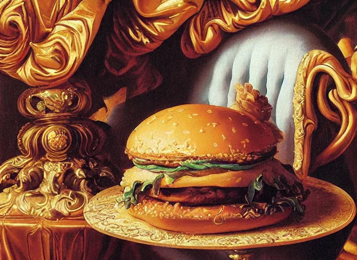 Prompt: baroque rococo painting 🍔 portrait by Greg Hildebrandt high detail elaborate fancy cake