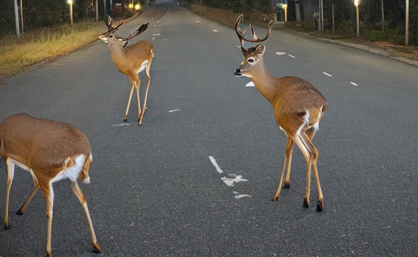 Prompt: deer caught in car headlights praying to the deer god