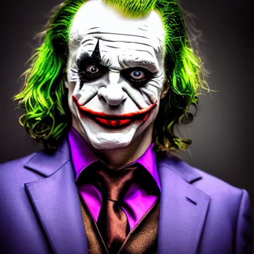 Prompt: jerry springer as the joker, sony a 7 r iv, symmetric balance, polarizing filter, photolab, lightroom, 4 k, dolby vision, photography awardm, voque, perfect face