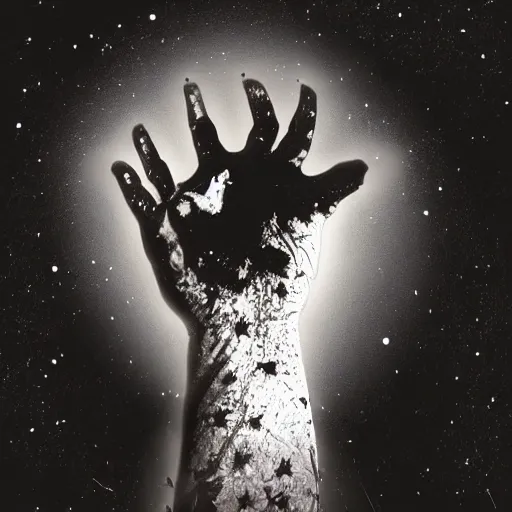 Image similar to a hand comes out from a black hole in the sky, dark, creepy, detailed, digital art