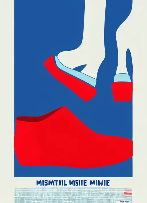 Image similar to minimal movie poster, mismatched red shoe and blue shoe