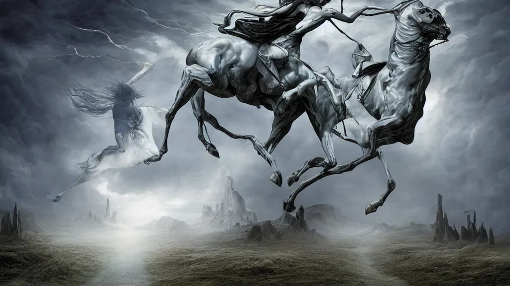 Prompt: washington irving's headless horseman theme surrealist art in the styles of igor morski, jim warren, and a tim burton film, intricate, hyperrealistic, volumetric lighting