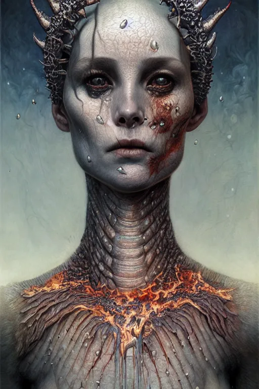 Prompt: gorgeous cute! lilith the mother of all monsters, fire under her skin, crystal crown, raining ash, fine art masterpiece, highly detailed dino valls wayne barlowe machiej kuciara, dramatic lighting, long shot, wide angle, uhd 8 k, sharp focus