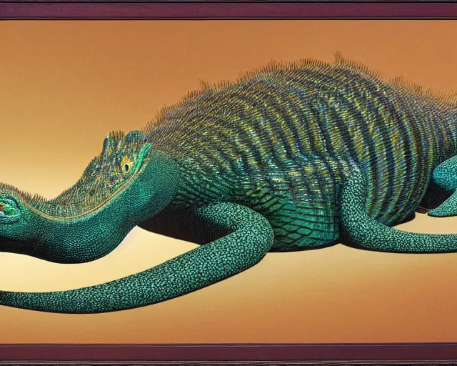 Prompt: plush langford's basilisk, art by national geographic, nature show