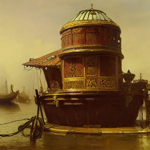 Prompt: detailed painting of a living capsule architecture, filigree ornaments, andreas achenbach