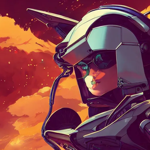 Image similar to a portrait of a stunning beautiful elite megan fox gundam pilot, with an intricate, detailed, urban inspired hiphop afro futuristic helmet, vector behance hd jesper ejsing, rhads, makoto shinkai, lois van baarle, ilya kuvshinov, rossdraws, hd, 3 2 k, ilya kuvshinov, gustav klimt